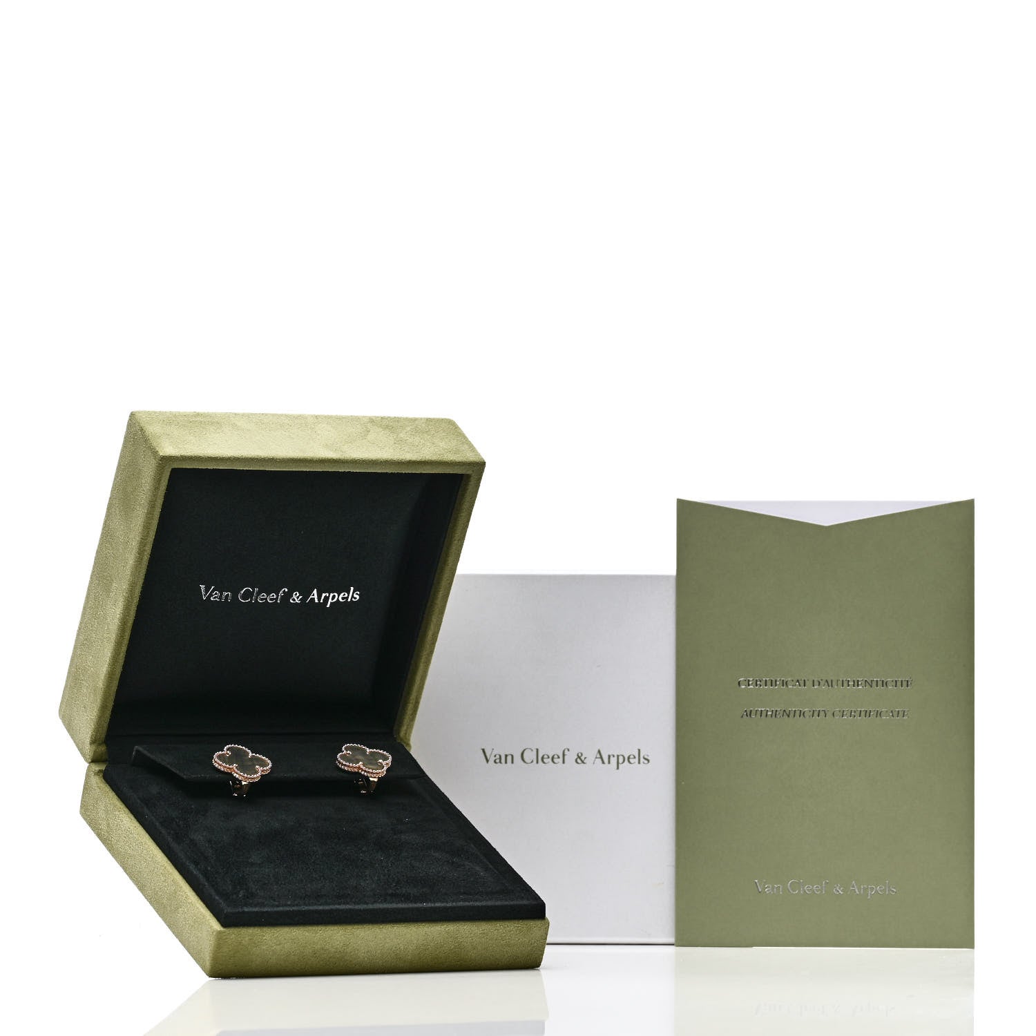Van Cleef & Arpels 18K Rose Gold Grey Mother of Pearl Magic Alhambra Earrings 5 of 5