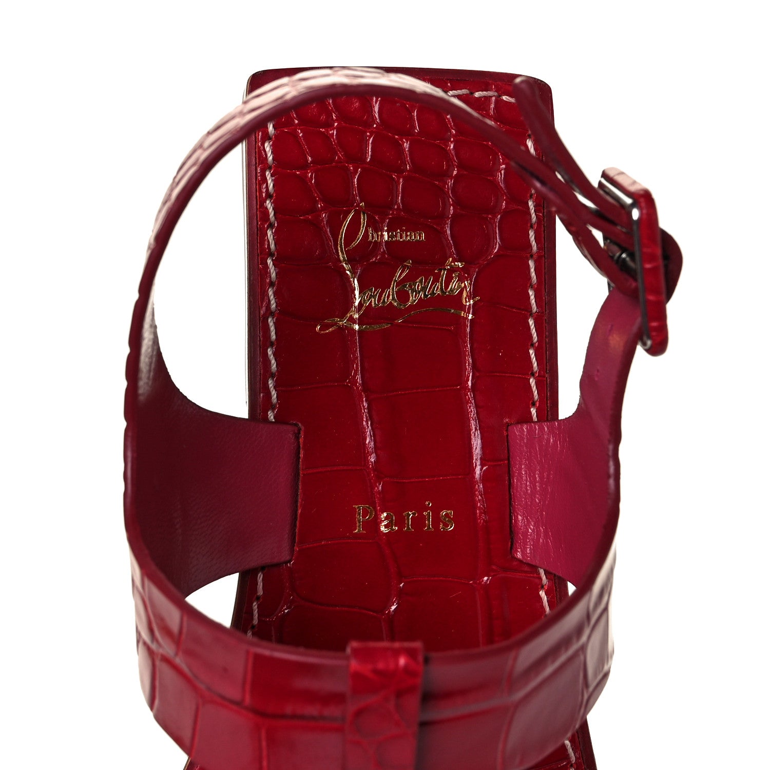 Christian Louboutin Calfskin Alligator Embossed Cubongo Flat Sandals 38 Persan 7 of 8
