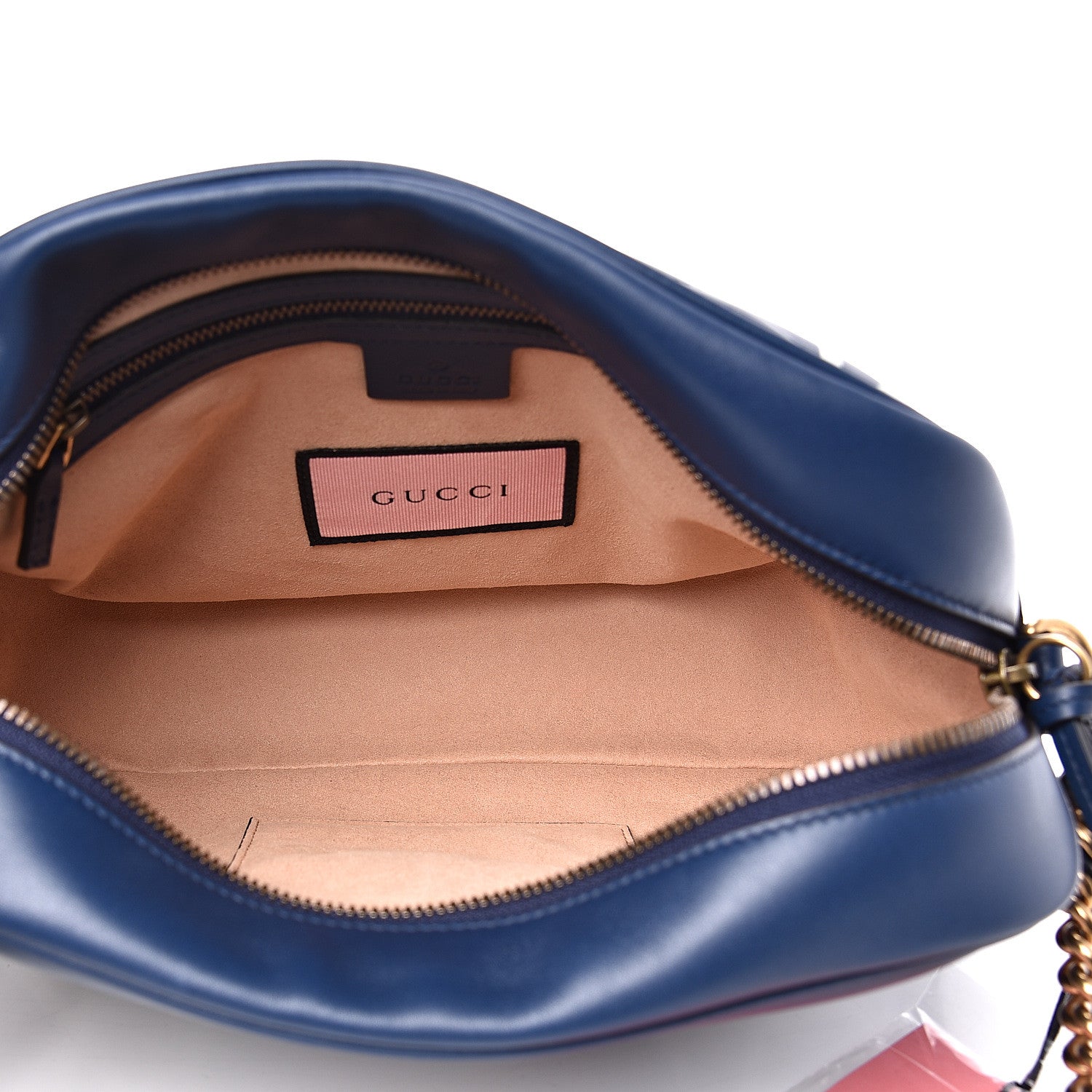Gucci Calfskin Matelasse GucciGhost Medium GG Marmont Chain Shoulder Bag Blue Agata Hibiscus Red 4 of 11