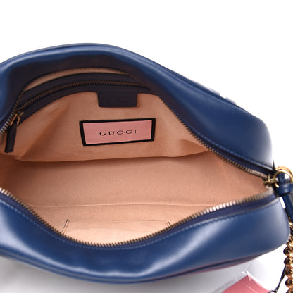 Gucci Calfskin Matelasse GucciGhost Medium GG Marmont Chain Shoulder Bag Blue Agata Hibiscus Red 4 of 11