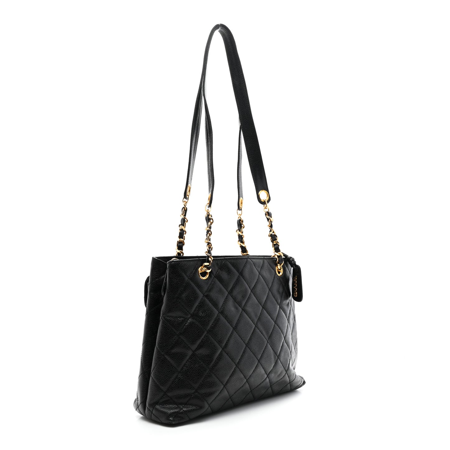 Caviar Quilted Pocket Shopping Tote Black
