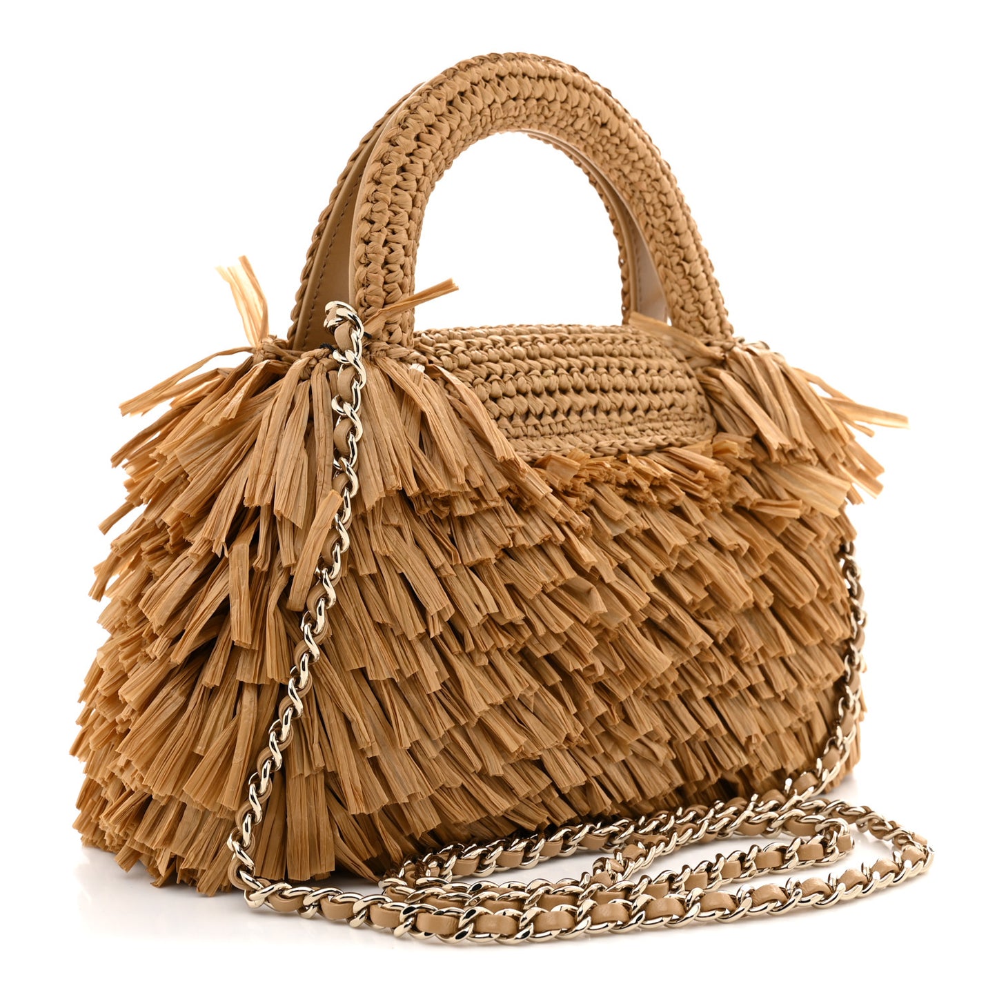 Raffia Fringe Nano Kelly Shopper Dark Beige