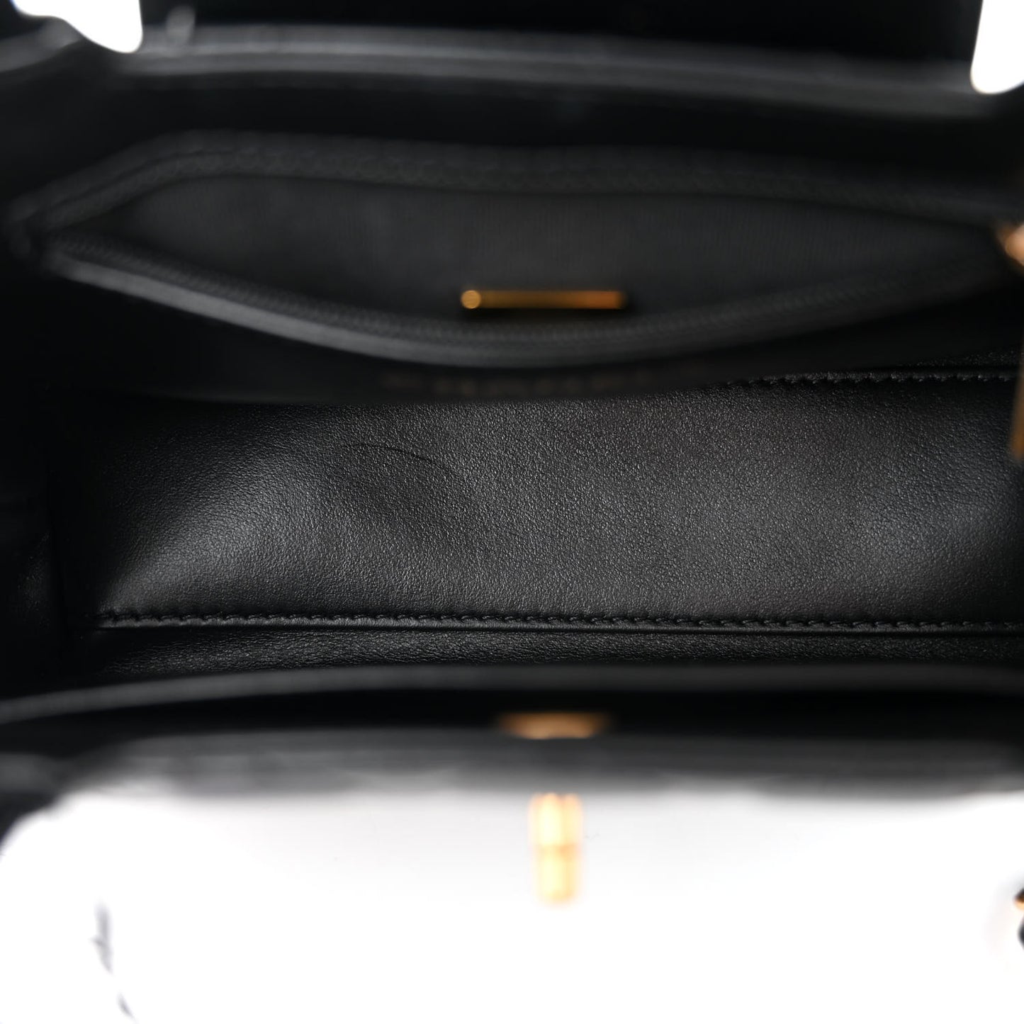 Shiny Aged Calfskin Quilted Nano Kelly Shopper Black