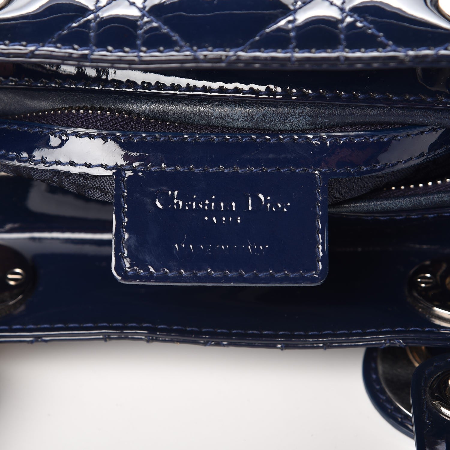 Christian Dior Patent Cannage Medium Lady Dior Navy Blue 6 of 15