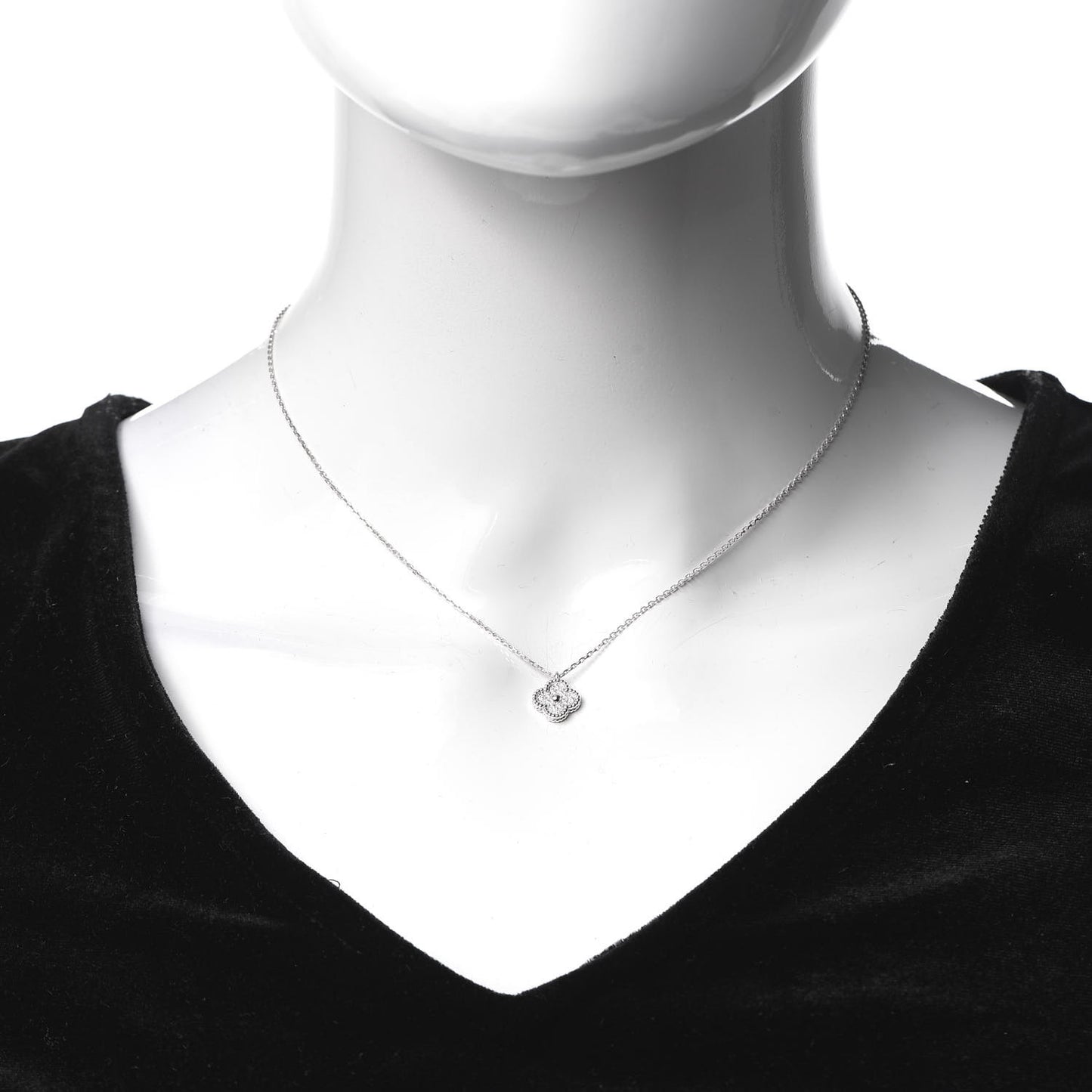 18K White Gold Diamond Sweet Alhambra Pendant Necklace