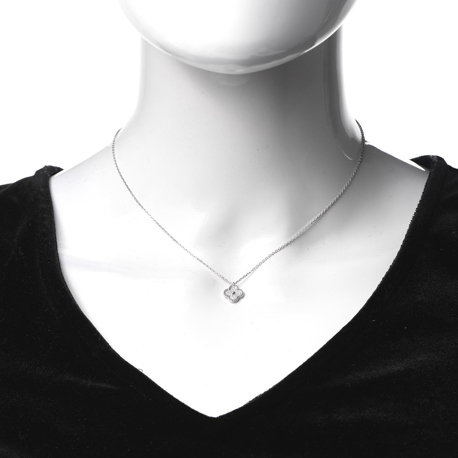 Van Cleef & Arpels 18K White Gold Diamond Sweet Alhambra Pendant Necklace 2 of 8