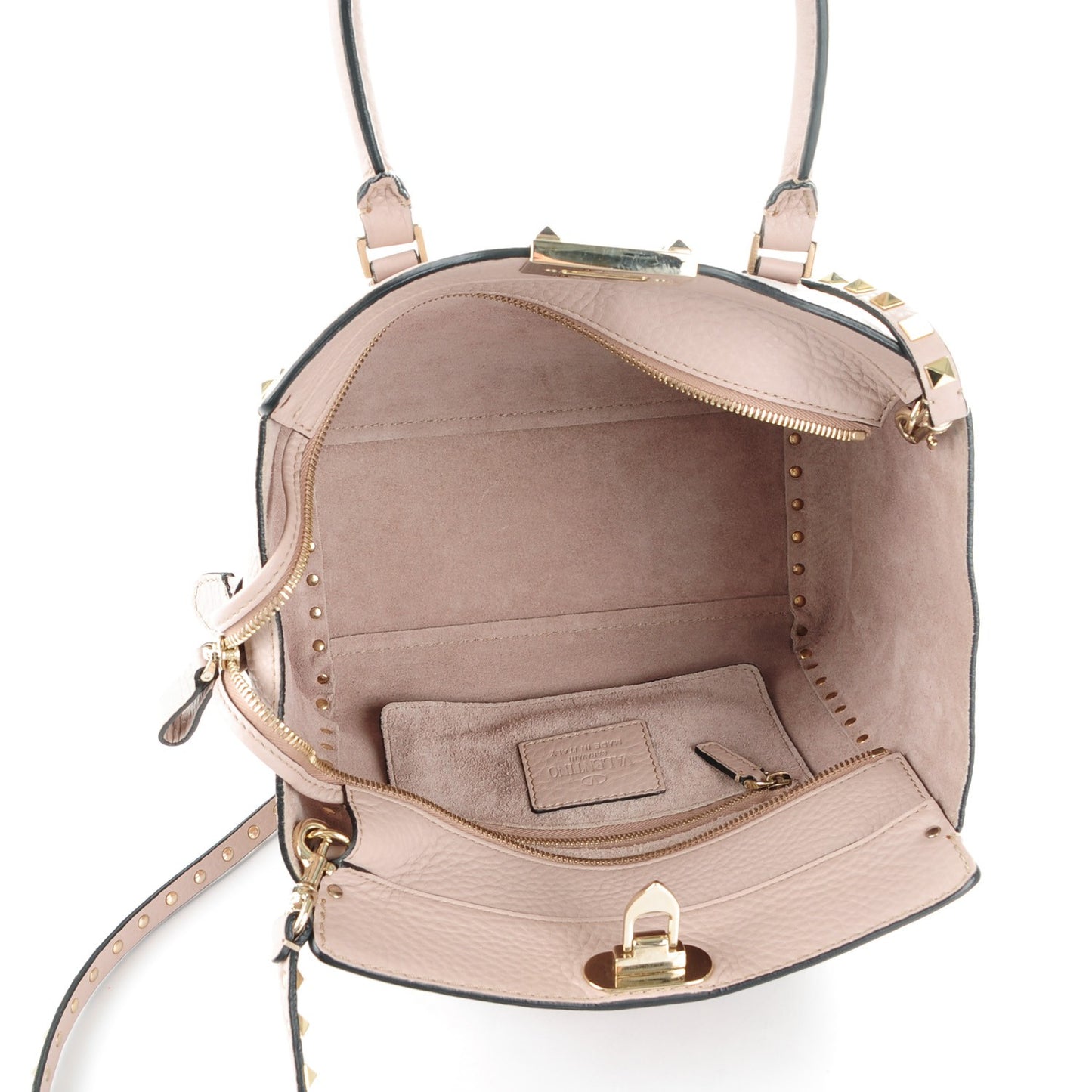 Grained Calfskin Small Rockstud Double Handle Tote Poudre
