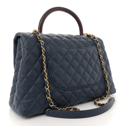 Chanel Caviar Lizard Quilted Medium Coco Handle Flap Navy 3 of 12