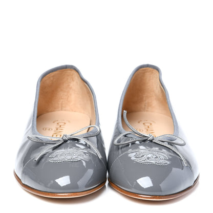 Chanel Patent Calfskin CC Cap Toe Ballerina Flats 39 Dark Grey 2 of 8