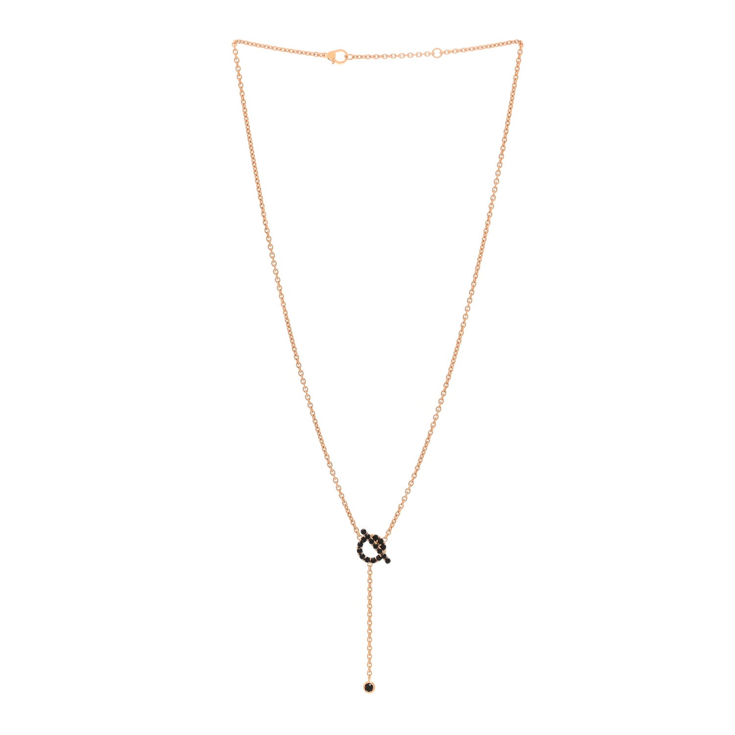 Hermes 18K Rose Gold Black Spinel Finesse Lariat Necklace 3 of 6