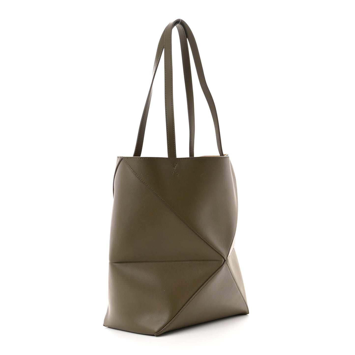 Shiny Calfskin Medium Puzzle Fold Tote Dark Khaki Green