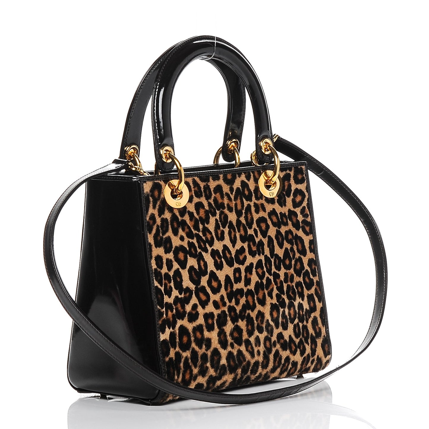 Patent Pony Hair Leopard Print Medium Lady Dior