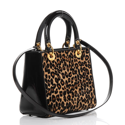 Christian Dior Patent Pony Hair Leopard Print Medium Lady Dior 3 of 6