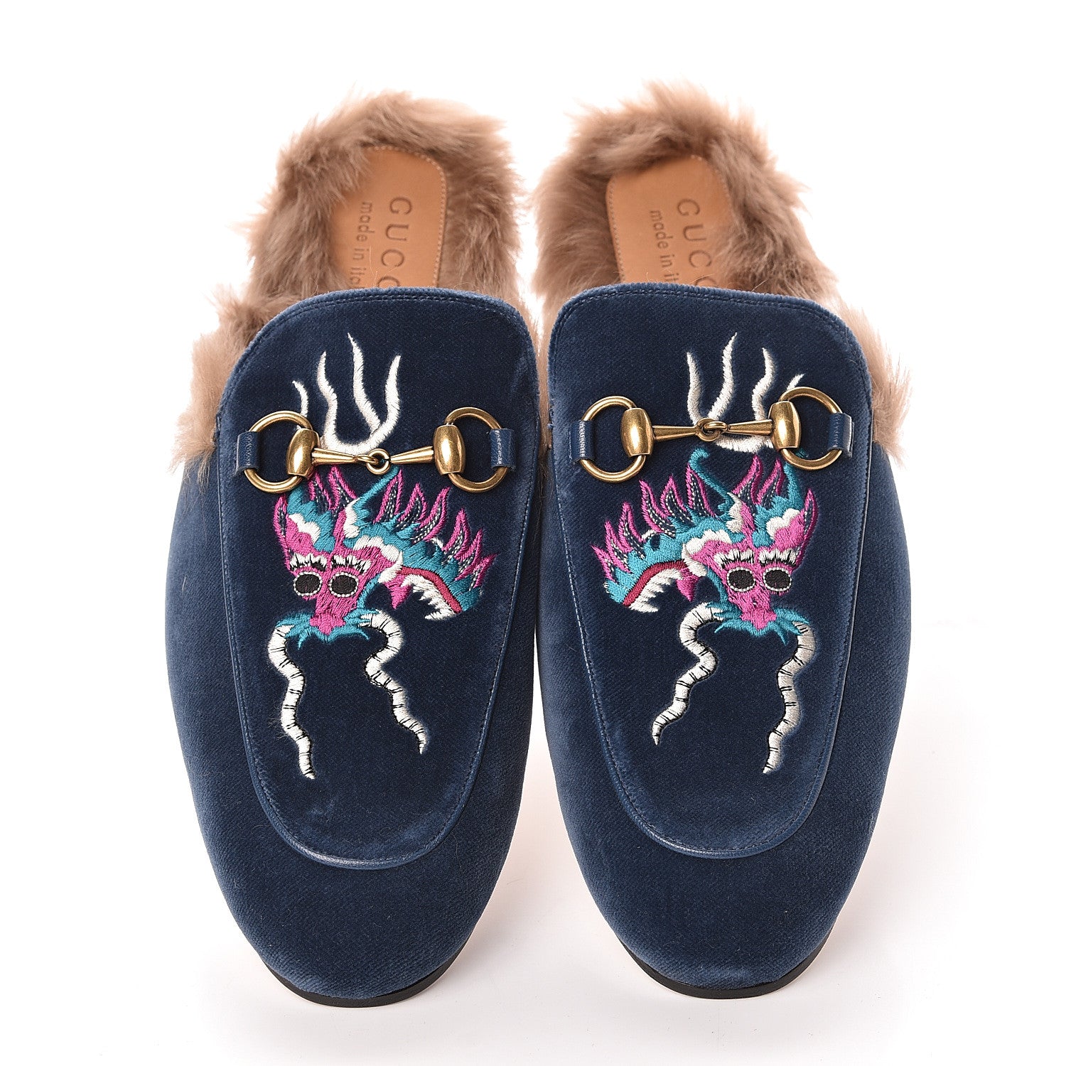 Gucci Velvet Fur Dragon Embroidered Mens Princetown Slippers 8 Zaffre Dark Zaffre 11 of 11