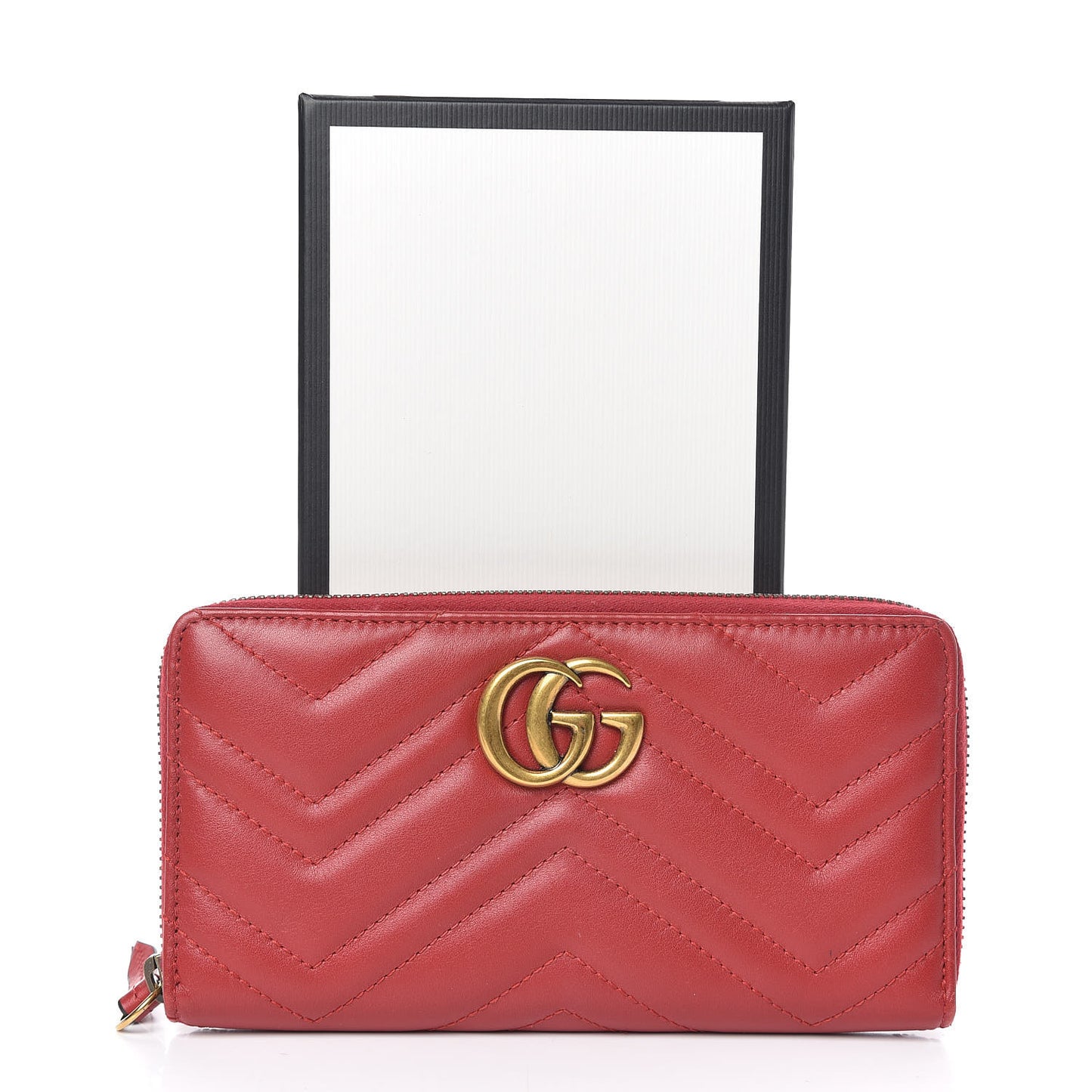 Calfskin Matelasse GG Marmont Zip Around Wallet Hibiscus Red
