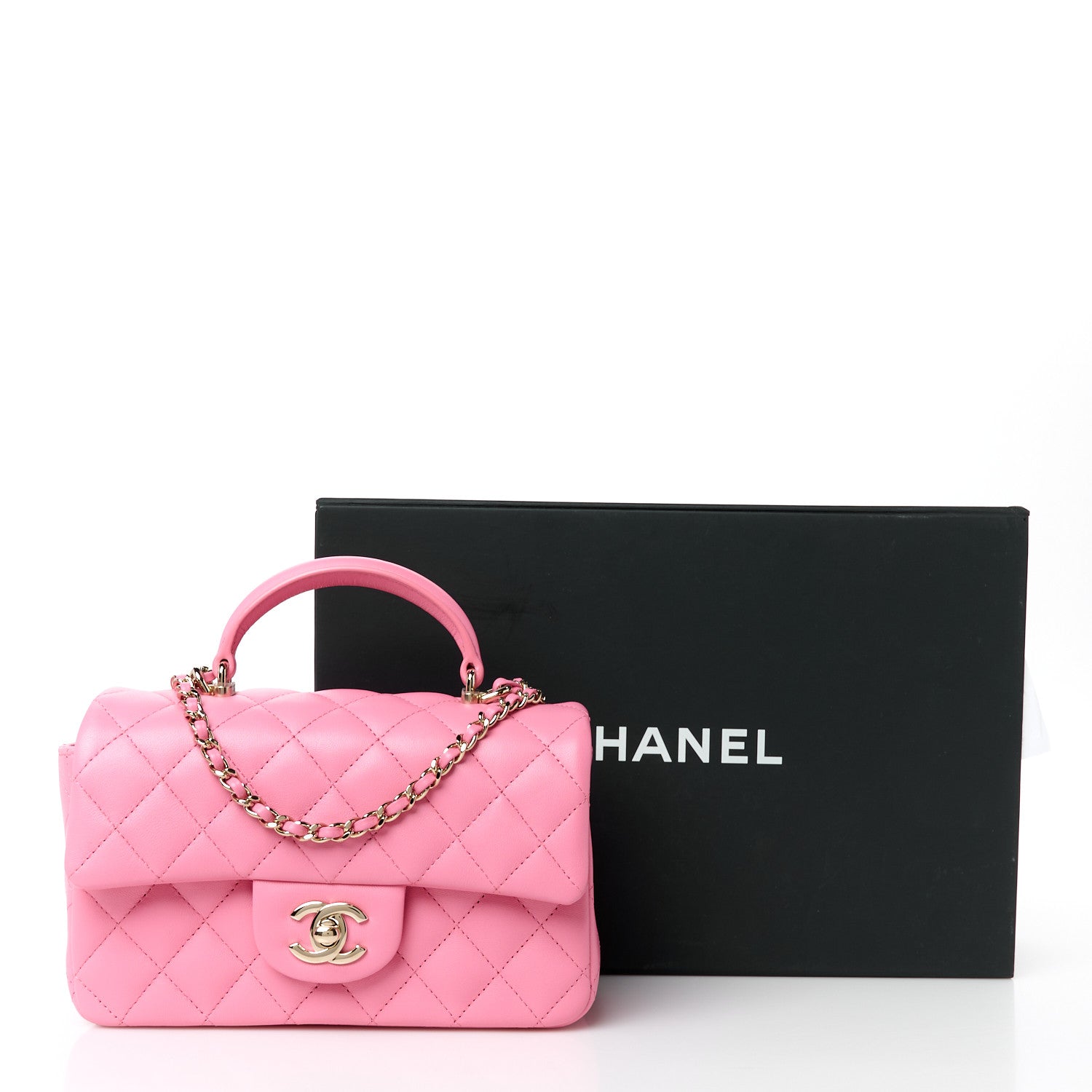 Chanel Lambskin Quilted Mini Top Handle Rectangular Flap Pink 12 of 12