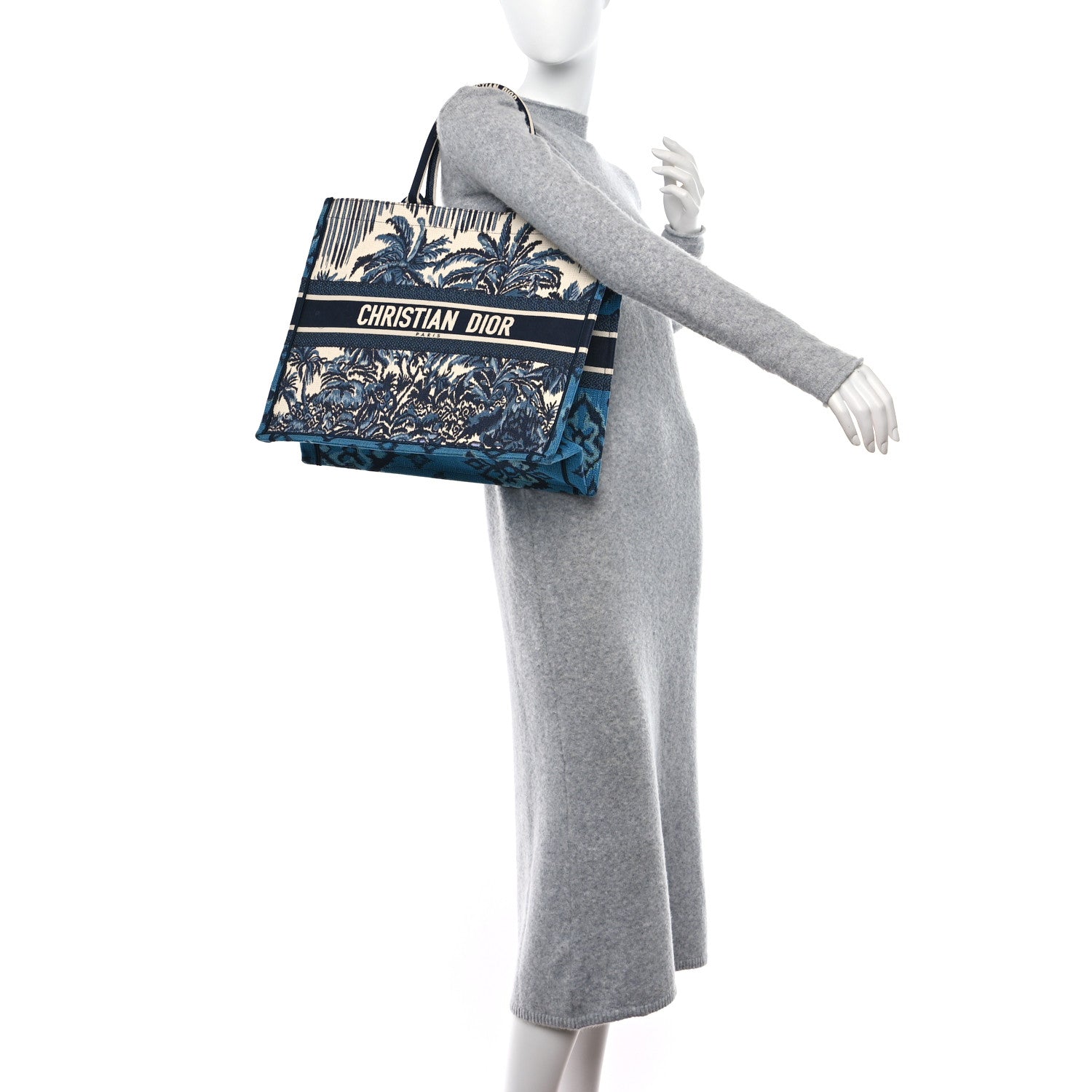 Christian Dior CHRISTIAN DIOR Canvas Embroidered Large Palm Tree Toile De Jouy Book Tote Blue Multicolor 2 of 9