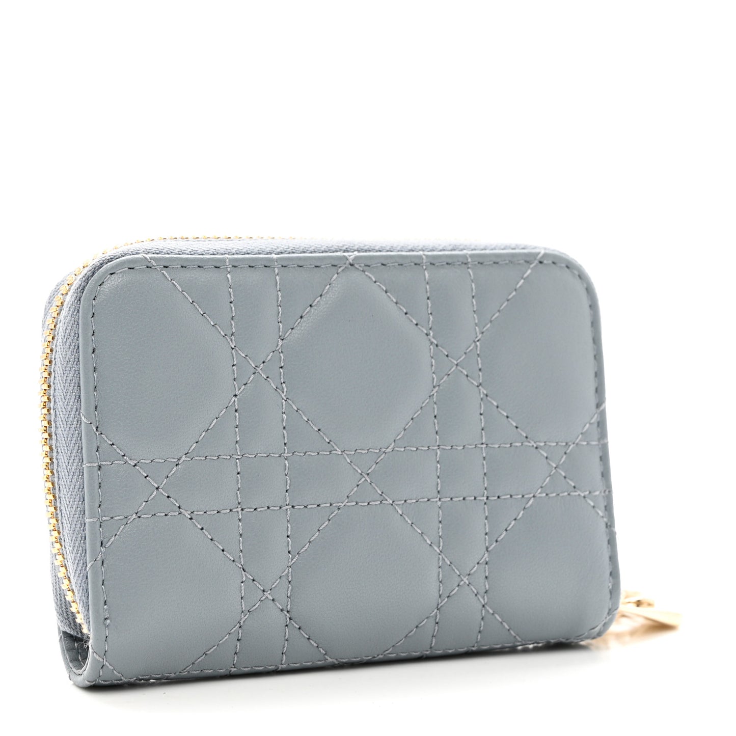 Lambskin Cannage Small Lady Dior Voyageur Coin Purse Cloud Blue