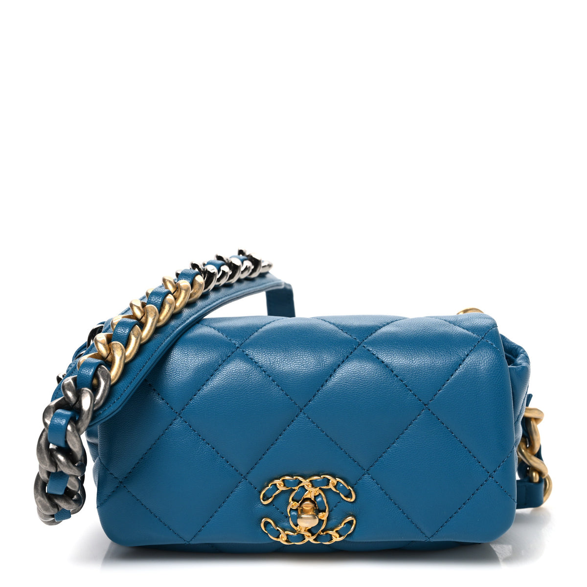 Lambskin Quilted Chanel 19 Waist Bag Blue
