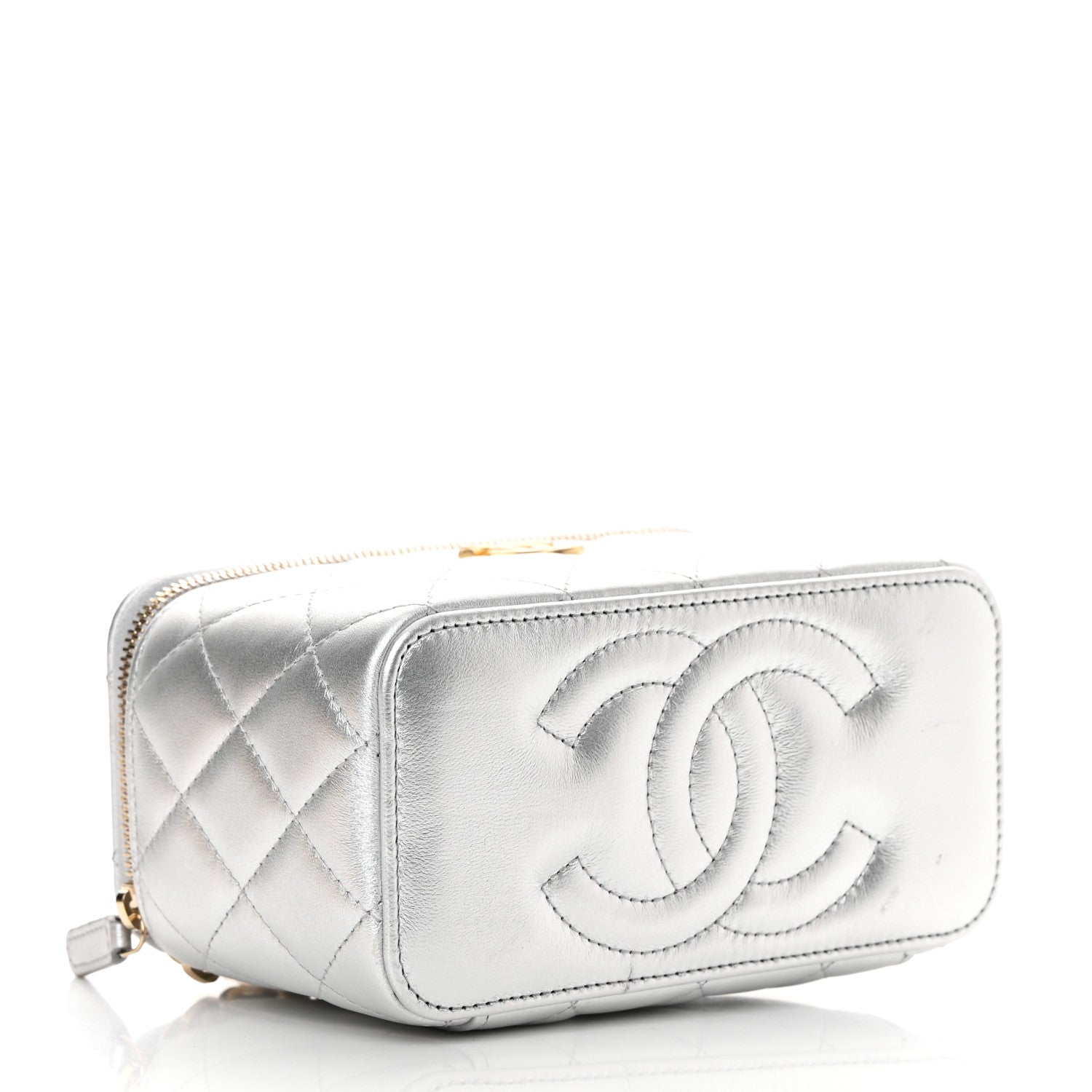 Chanel Metallic Lambskin Quilted Pick Me Up Vanity Case Silver 4 of 15