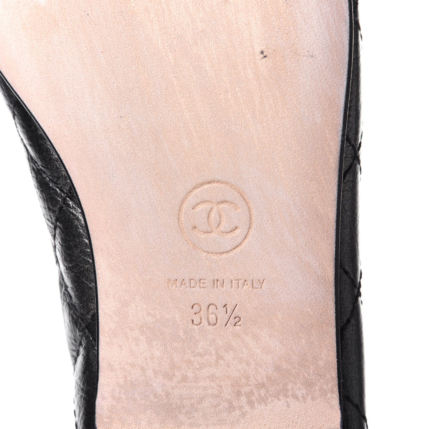 Metallic Aged Calfskin Quilted CC Cap Toe Ballerina Flats 36.5 Dark Silver
