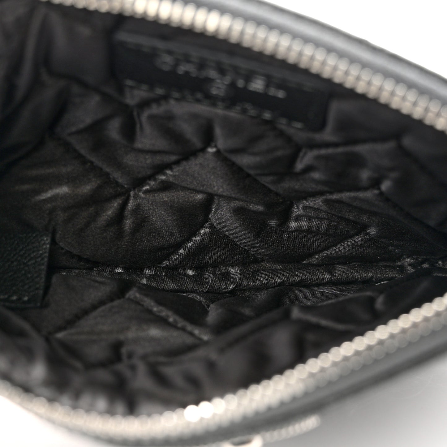 Metallic Sheepskin Chevron Quilted Small Vintage Mademoiselle Cosmetic Case Dark Grey