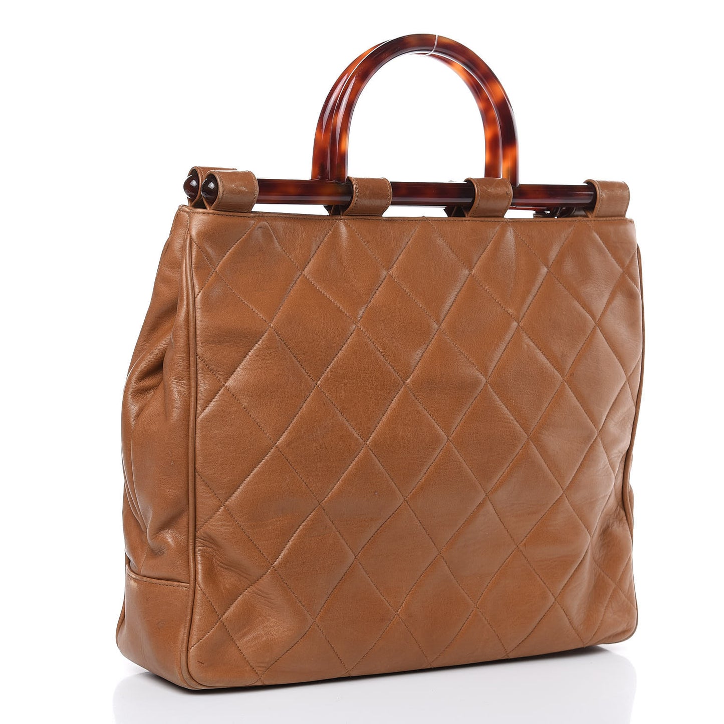 Calfskin Quilted Tortoise Handle Tote Brown