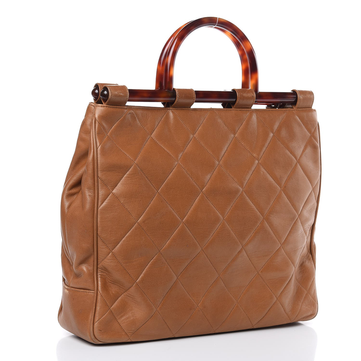 Chanel Calfskin Quilted Tortoise Handle Tote Brown 3 of 16