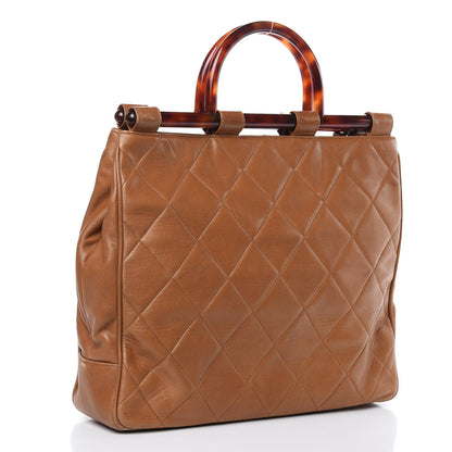 Chanel Calfskin Quilted Tortoise Handle Tote Brown 3 of 16