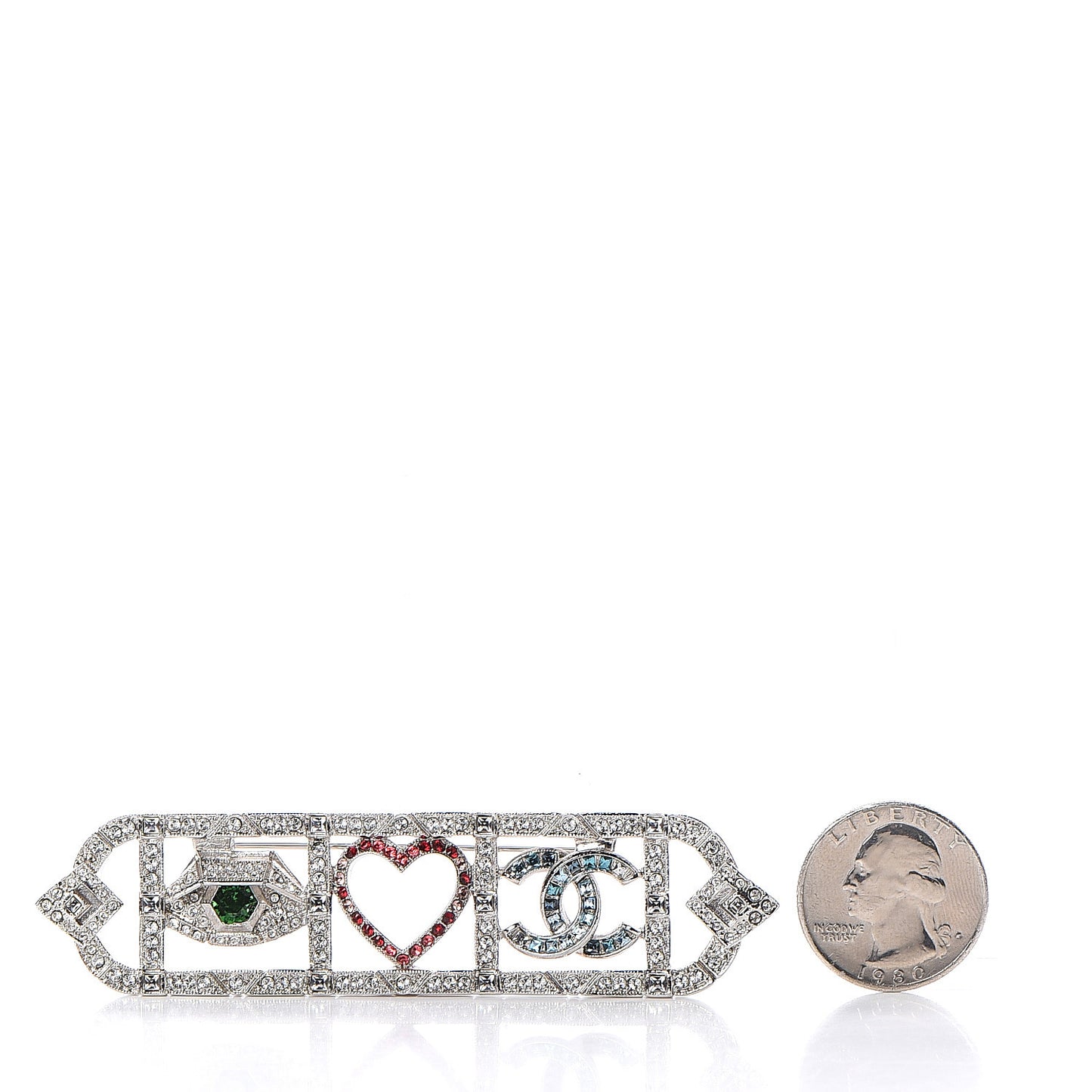 Crystal Eye Heart CC Brooch Silver