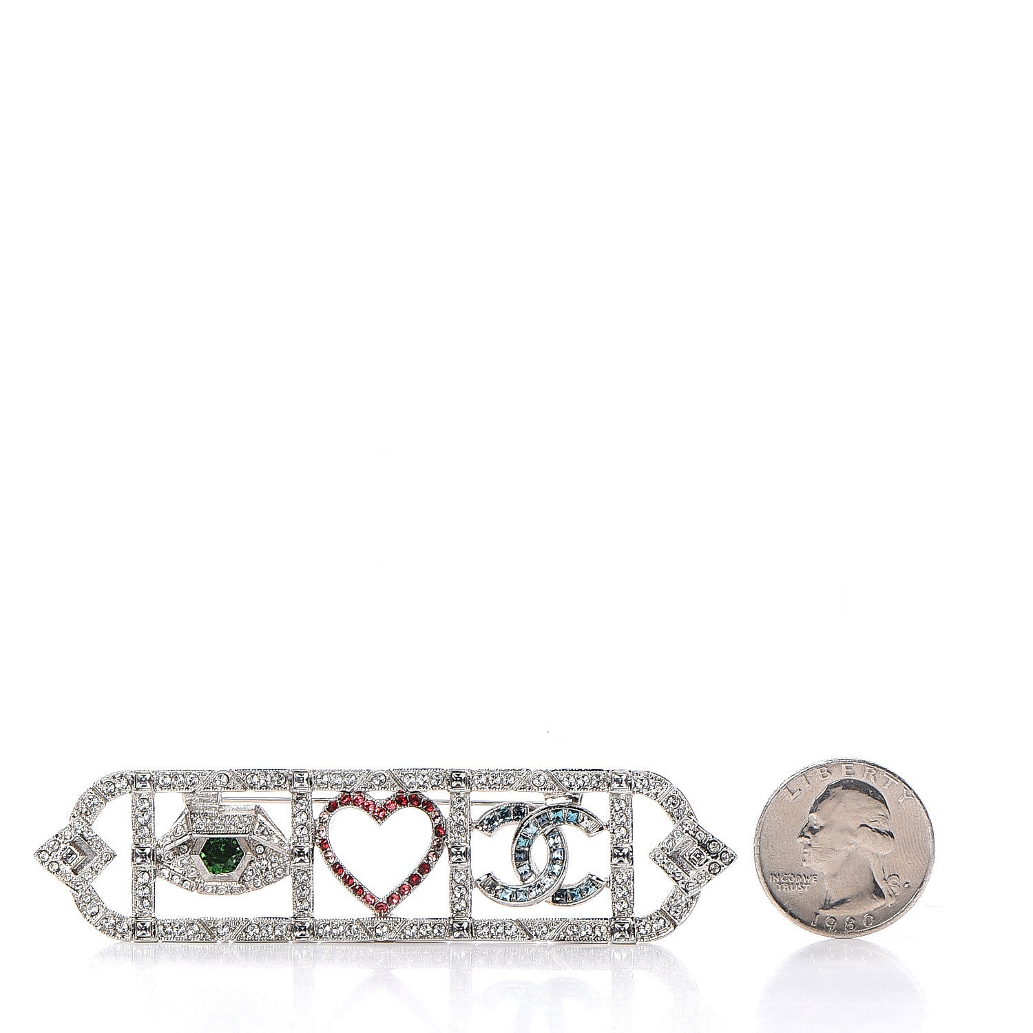 Chanel Crystal Eye Heart CC Brooch Silver 2 of 4