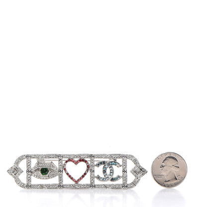 Chanel Crystal Eye Heart CC Brooch Silver 2 of 4