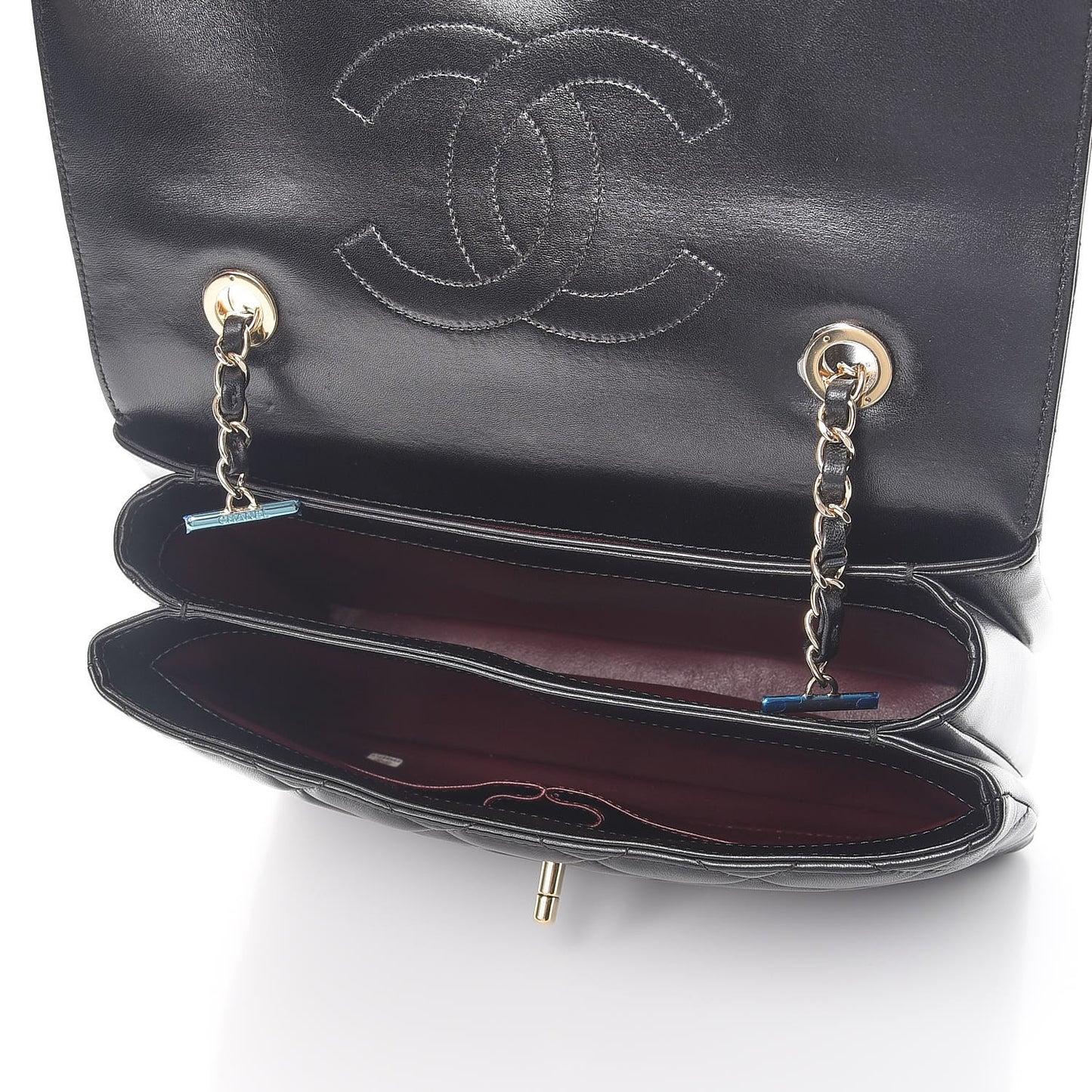 Lambskin Quilted Medium Trendy CC Flap Dual Handle Bag Black