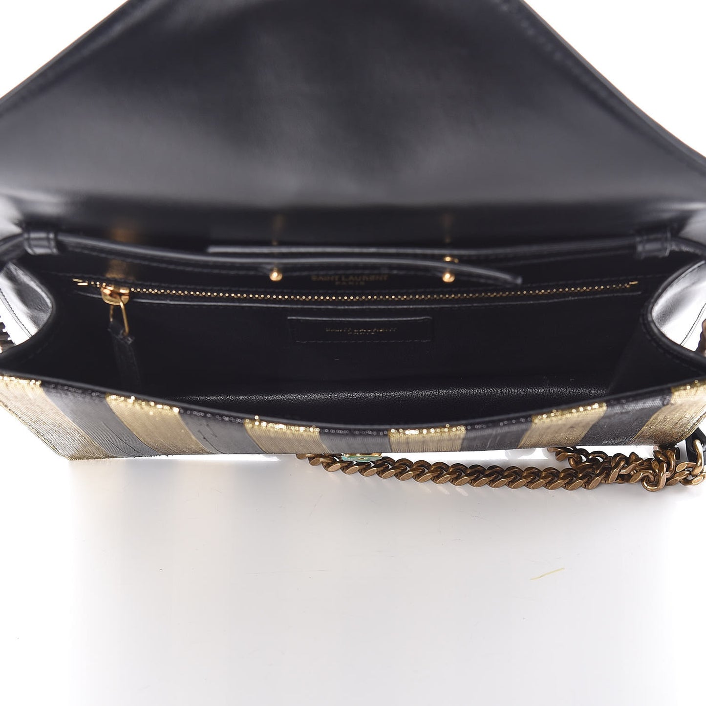 Metallic Silk Calfskin Striped Le Sept Chain Bag Black Gold