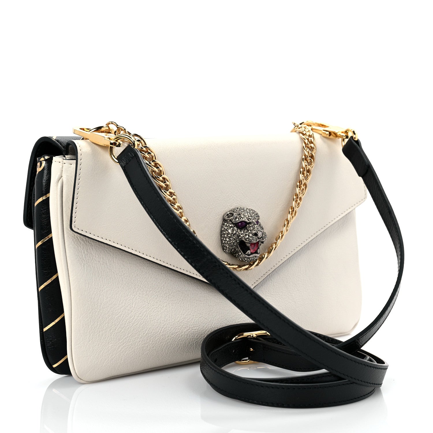 Gucci Calfskin Diagonal GG Medium Thiara Double Envelope Shoulder Bag Black White 2 of 8