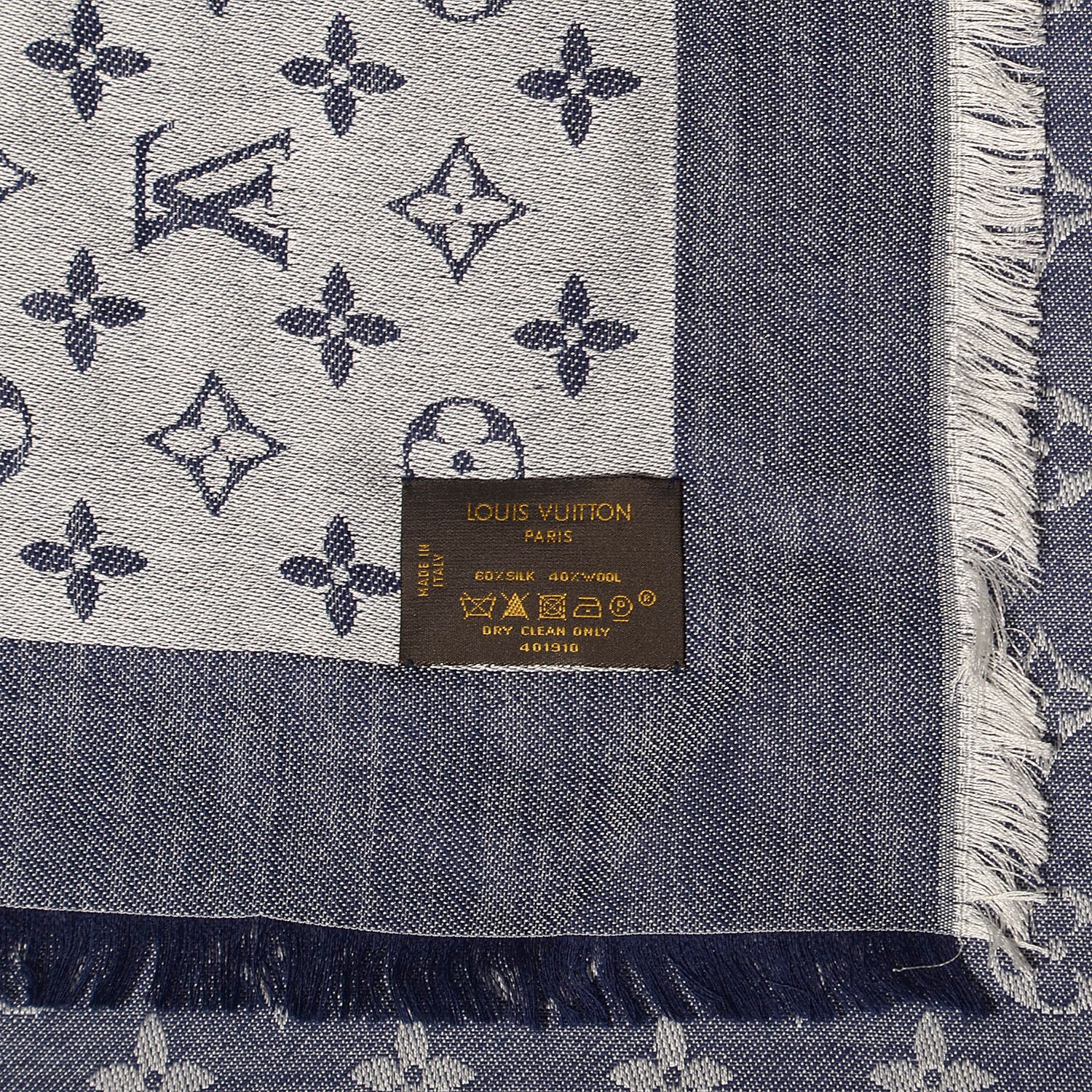 Louis Vuitton Wool Silk Monogram Denim Shawl Blue 5 of 5