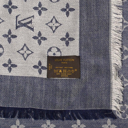 Louis Vuitton Wool Silk Monogram Denim Shawl Blue 5 of 5