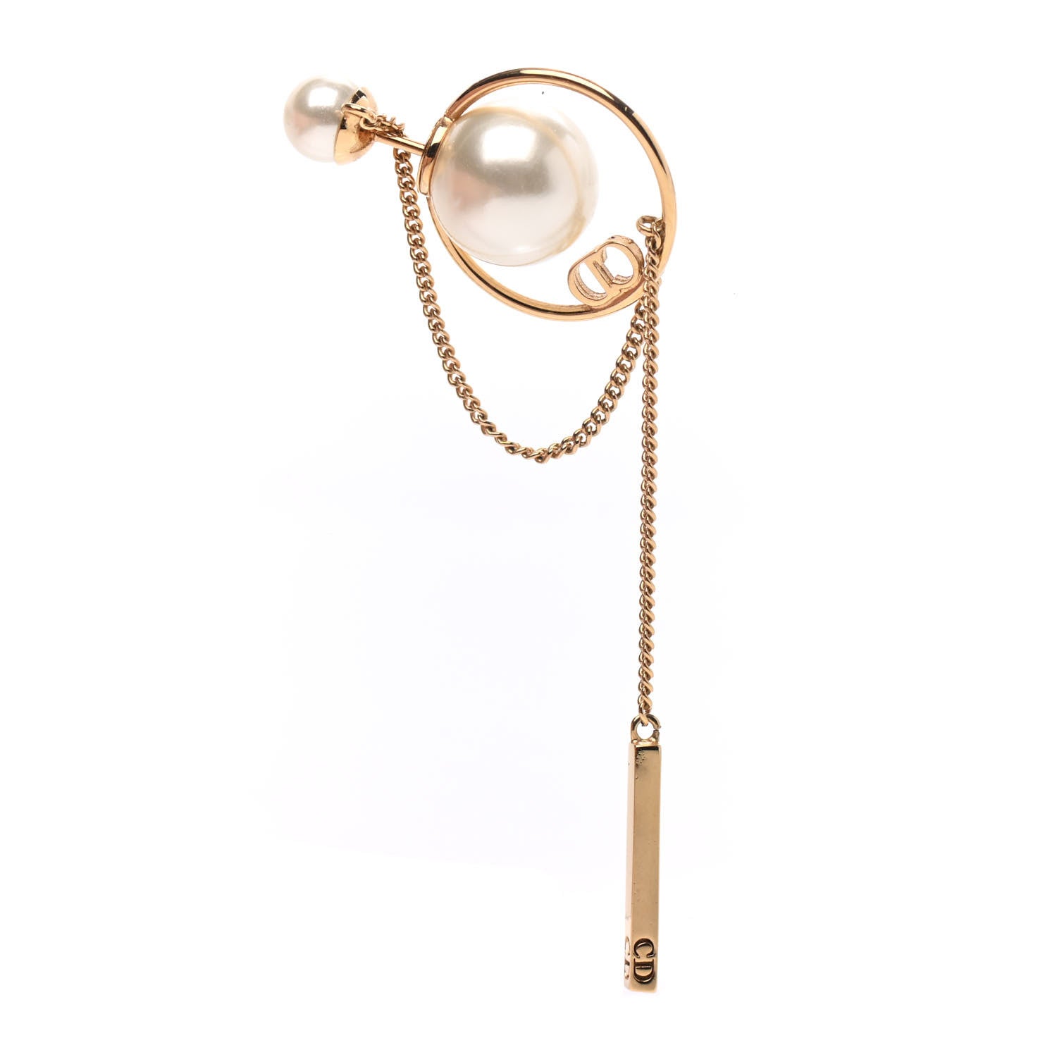 Christian Dior Pearl Tribales Dangle Chain Earrings Gold 3 of 4