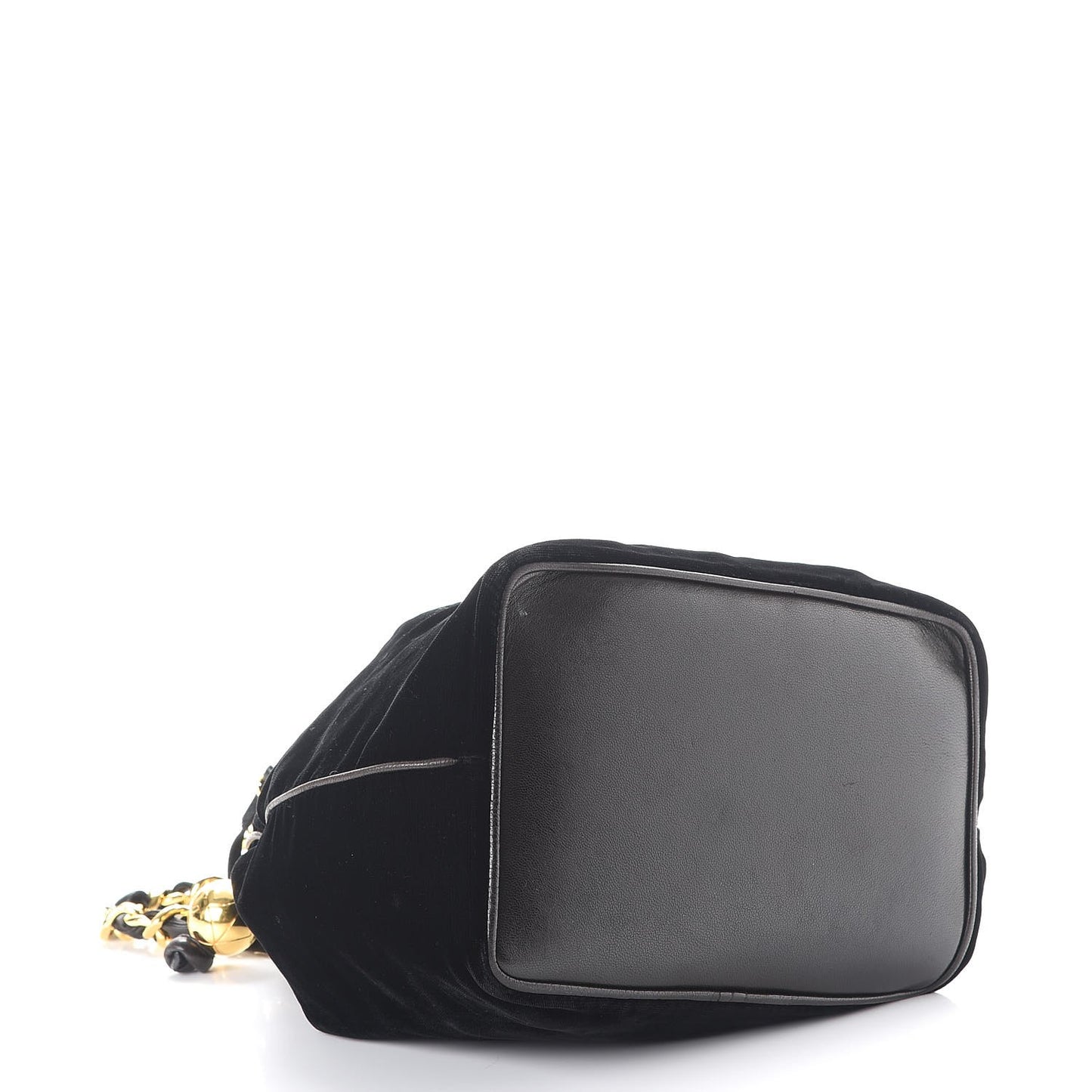 Velvet CC Drawstring Bucket Bag Black