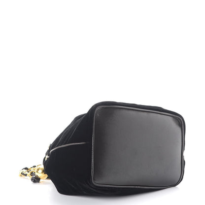Chanel Velvet CC Drawstring Bucket Bag Black 5 of 12