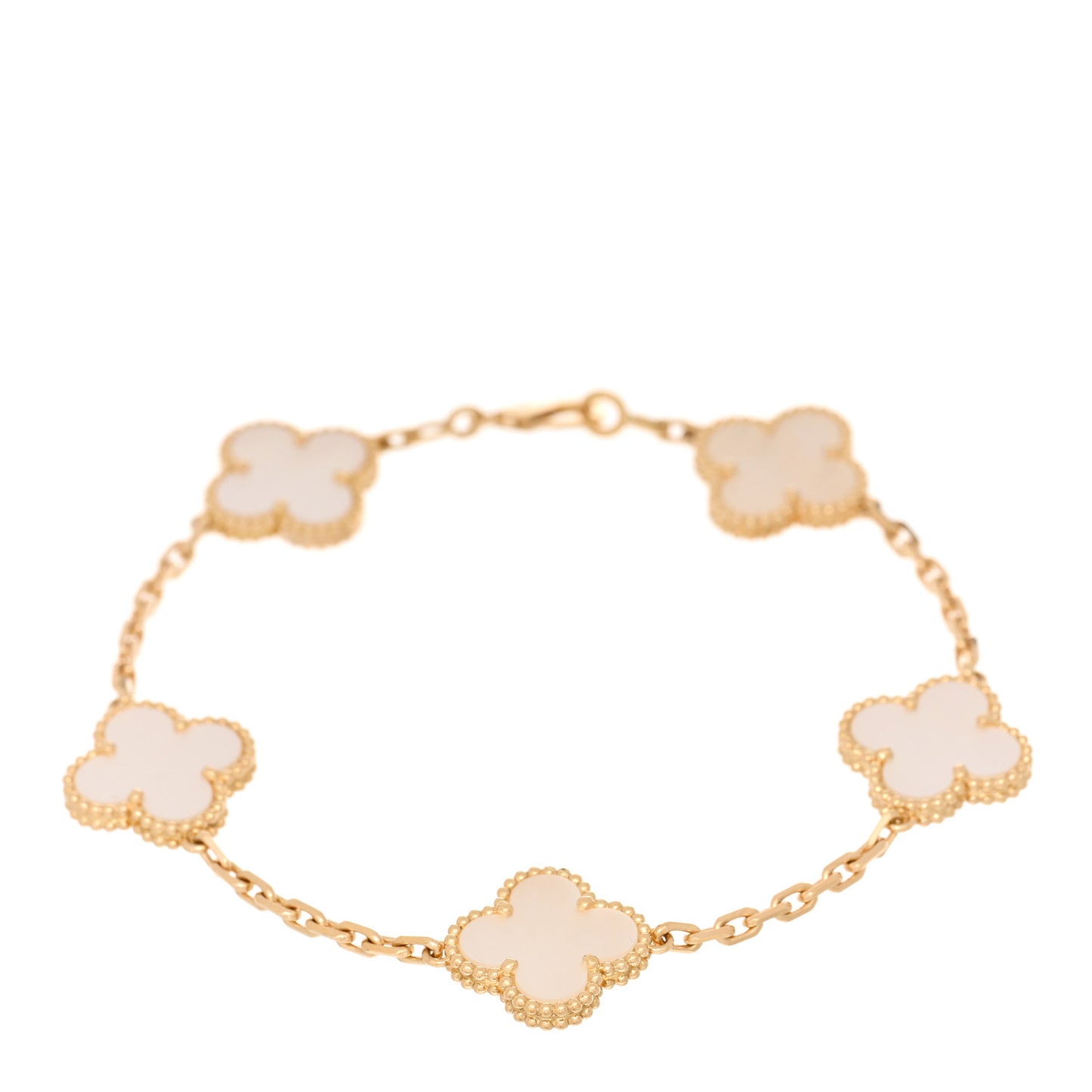 18K Yellow Gold Mother of Pearl 5 Motifs Vintage Alhambra Bracelet