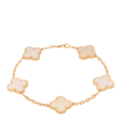 Van Cleef & Arpels 18K Yellow Gold Mother of Pearl 5 Motifs Vintage Alhambra Bracelet 1 of 4