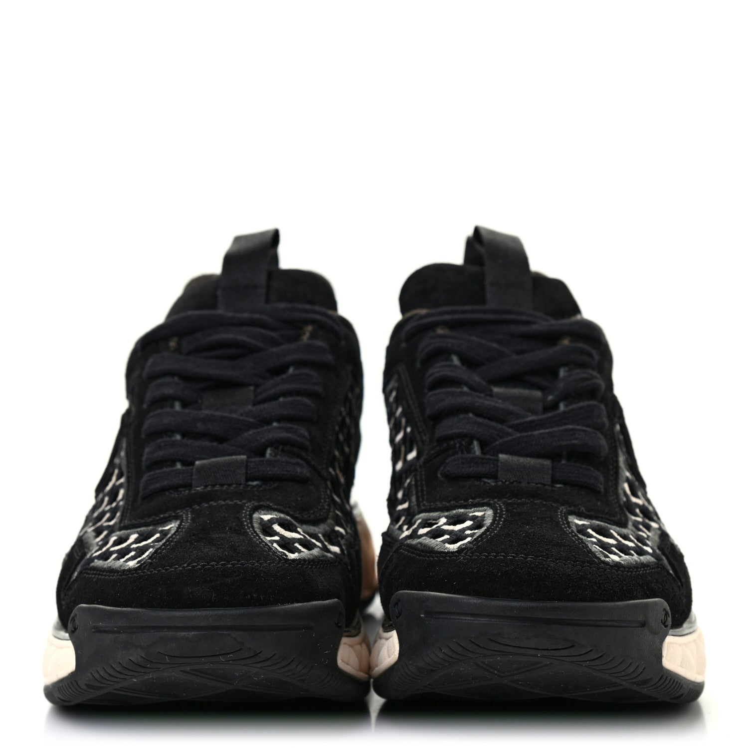 Chanel Suede Calfskin Embroidered CC Sneakers 38.5 Black 2 of 7