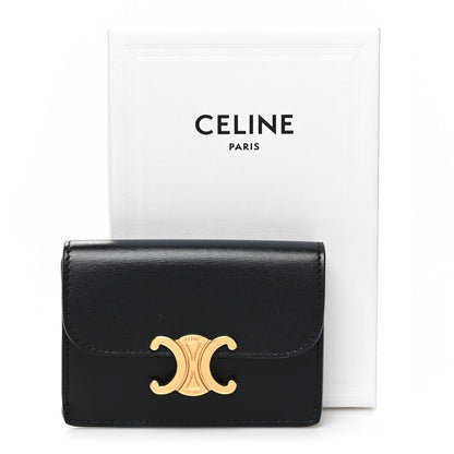 Celine Shiny Calfskin Triomphe Flap Card Holder Black 9 of 9
