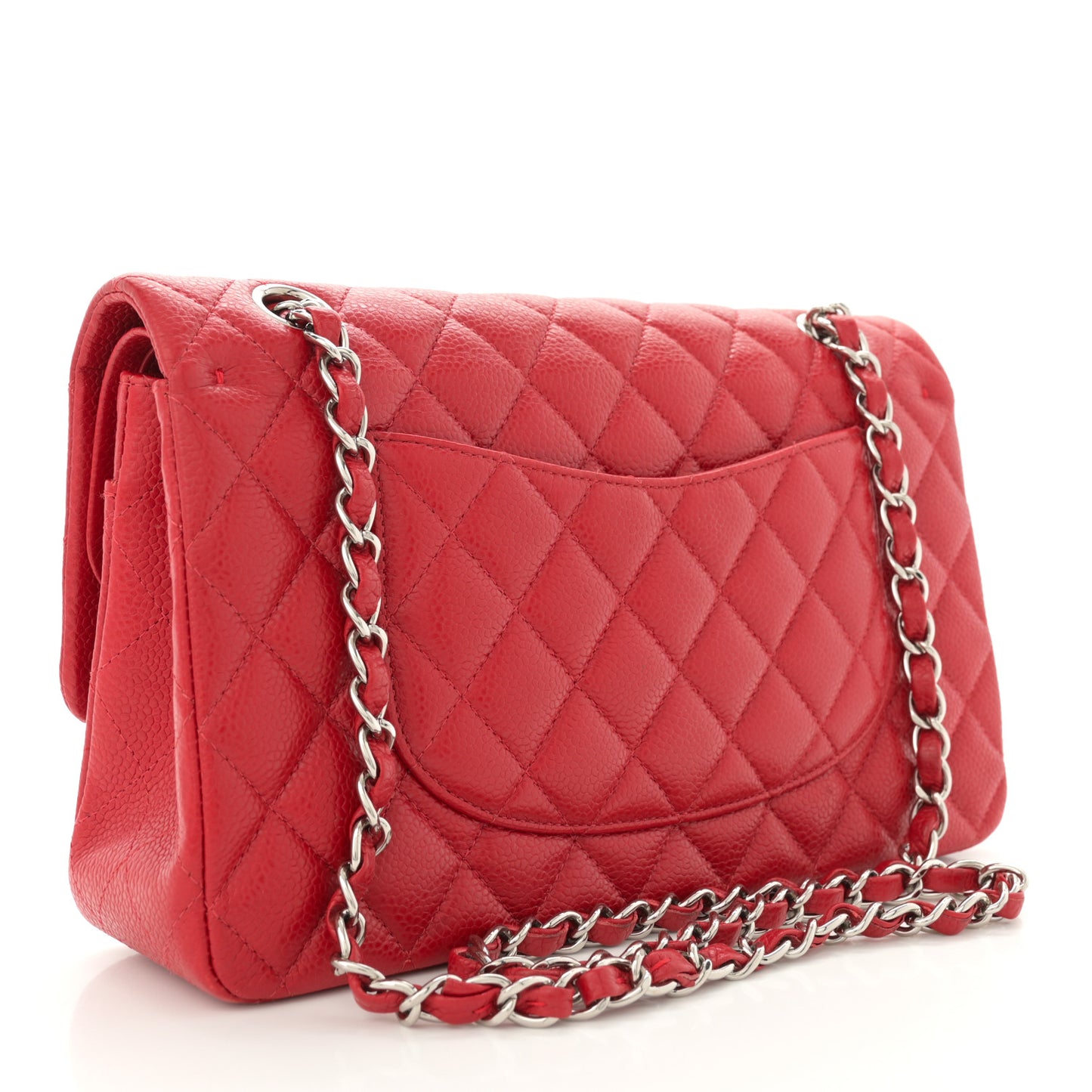 Caviar Quilted Medium Double Flap Red