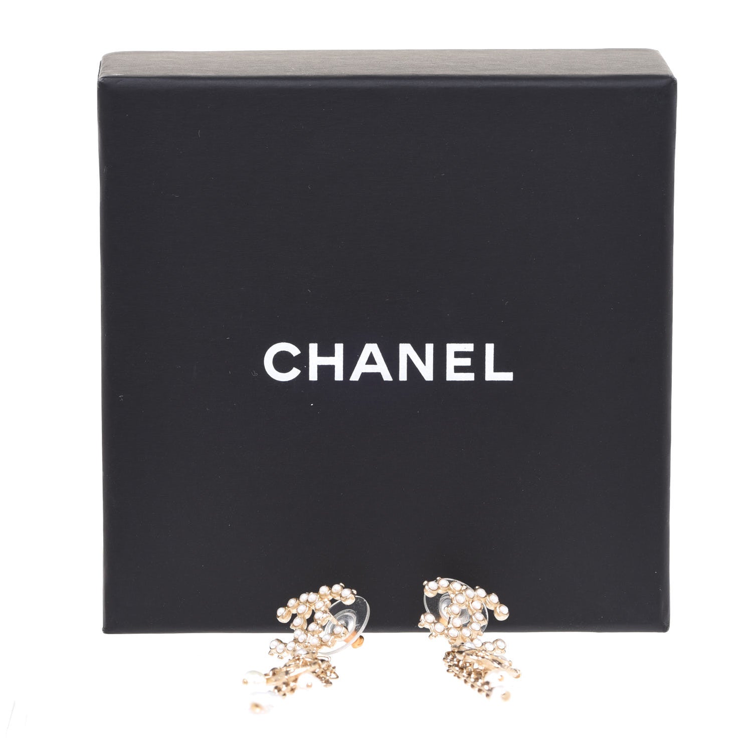 Chanel Pearl Chain CC Anchor Drop Earrings Pearly White Gold 5 of 5