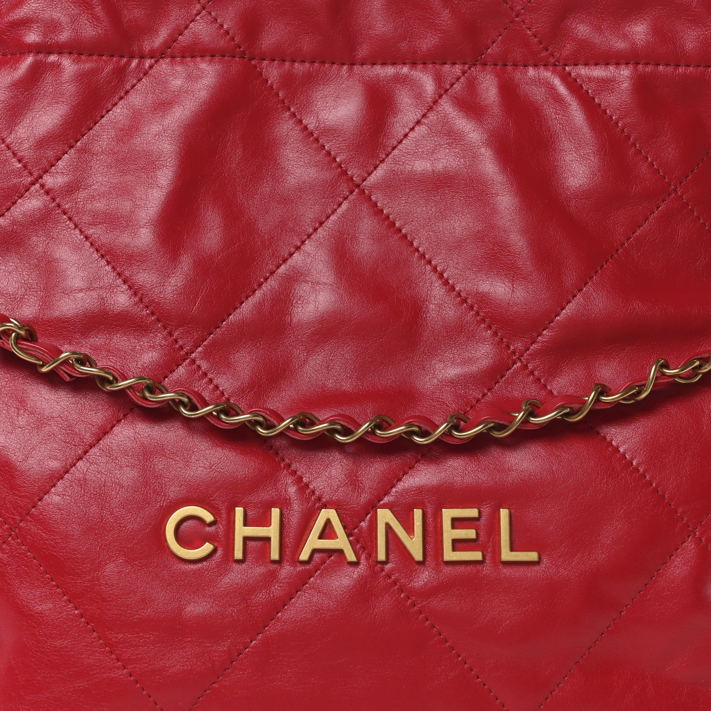 Shiny Calfskin Quilted Small Chanel 22 Red