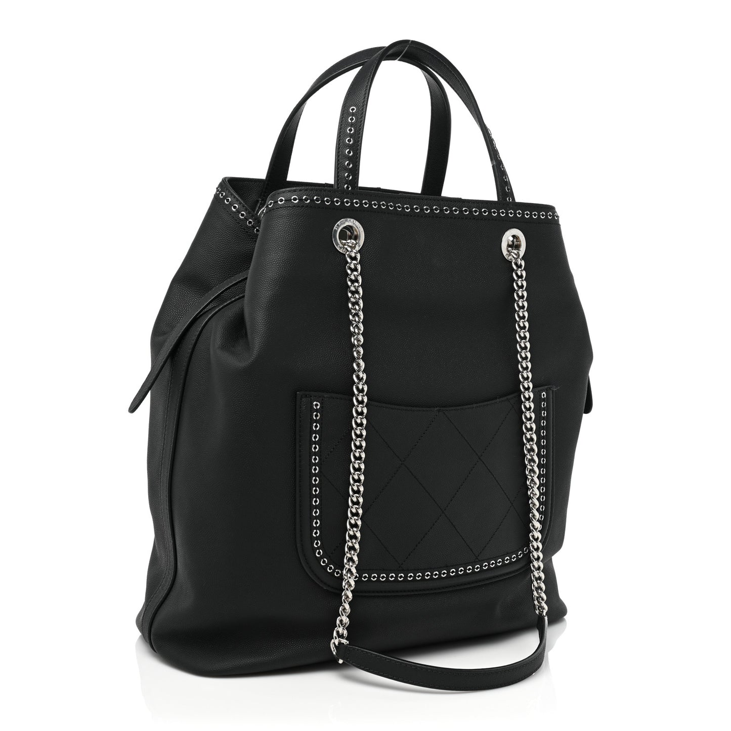 Grained Calfskin Large Coco Eyelets Shopping Tote Black