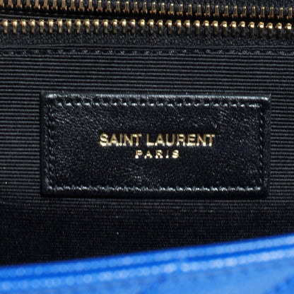 Saint Laurent Grain De Poudre Matelasse Chevron Large Monogram Satchel Royal Blue 7 of 9