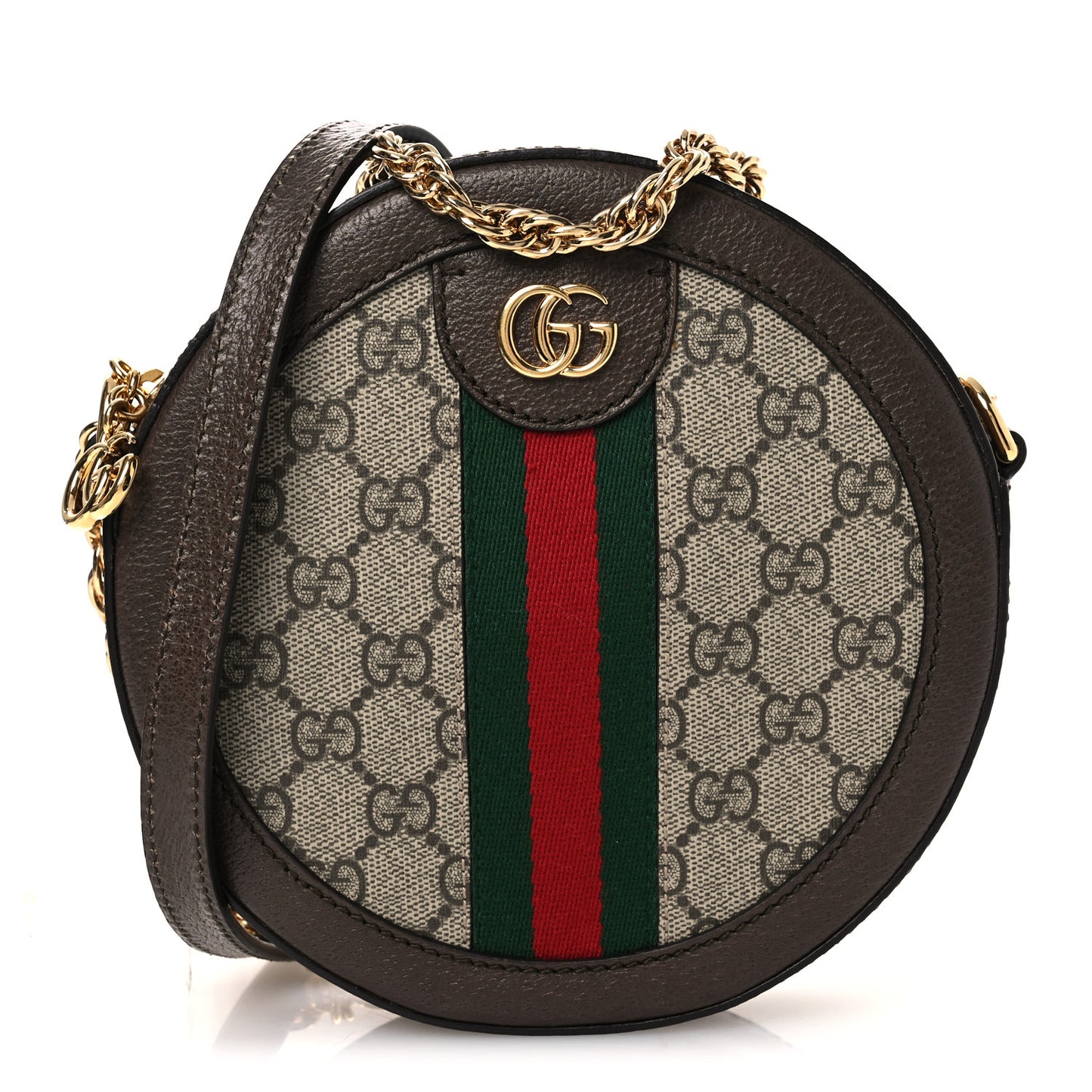GG Supreme Monogram Web Mini Ophidia Round Shoulder Bag Brown